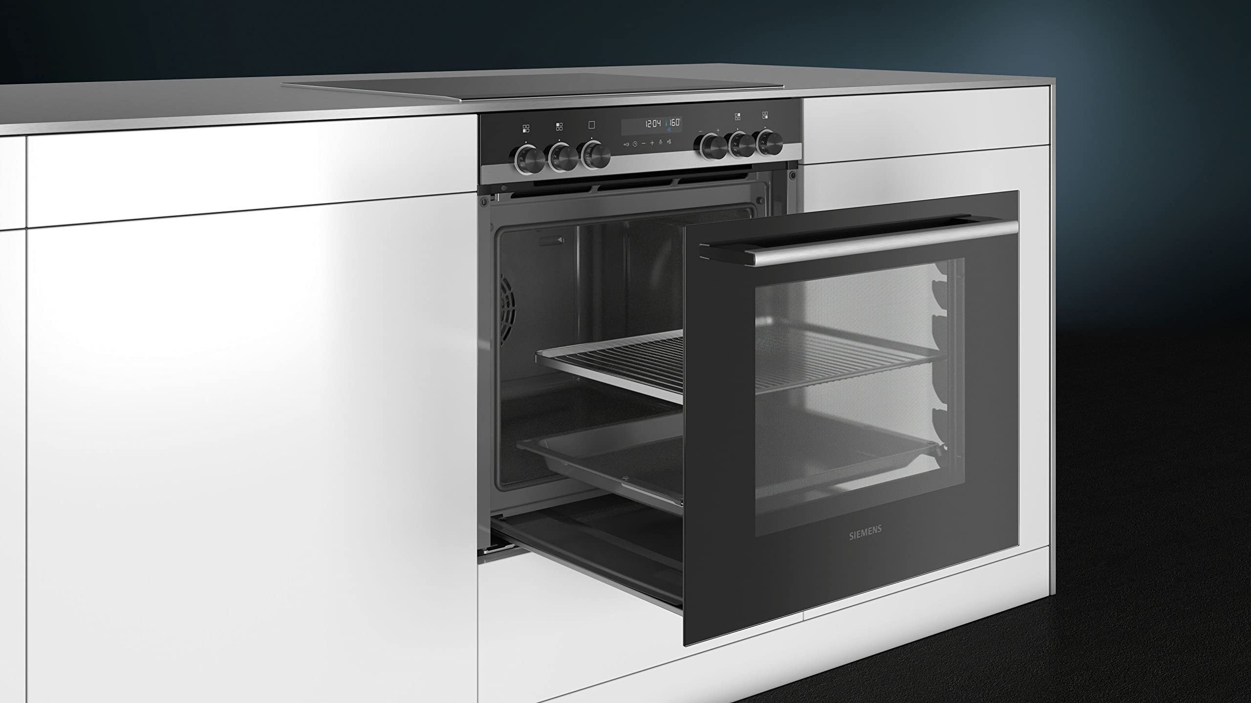 Siemens PQ521KB10 Einbau-Herd-Set iQ500, Integrierbare Herd-Kochfeld-Kombination 60 cm breit, Schnellaufheizung, activeClean, 3D Heißluft, Bräterzone, Schwarz