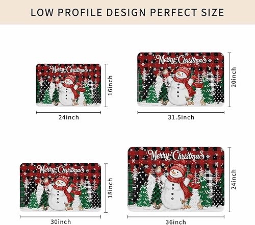 Vista 48 de Tapete de Feliz Navidad, tapete antideslizante para puerta delantera, baño, cocina, dormitorio, patio, entrada, 16 x 24 pulgadas, rojo, negro y verde