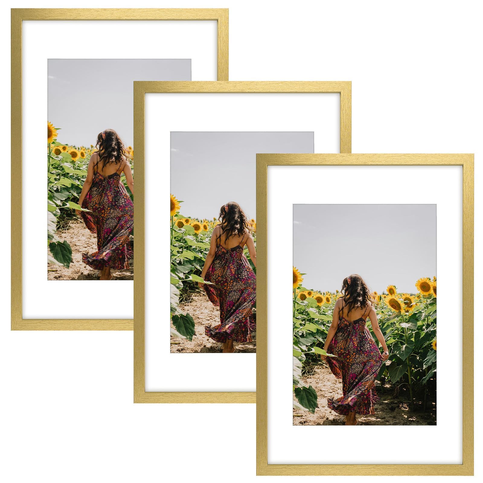 Frametory 3 Pack 16x24 Gold Picture Frame with Real Glass Mat for 12x18