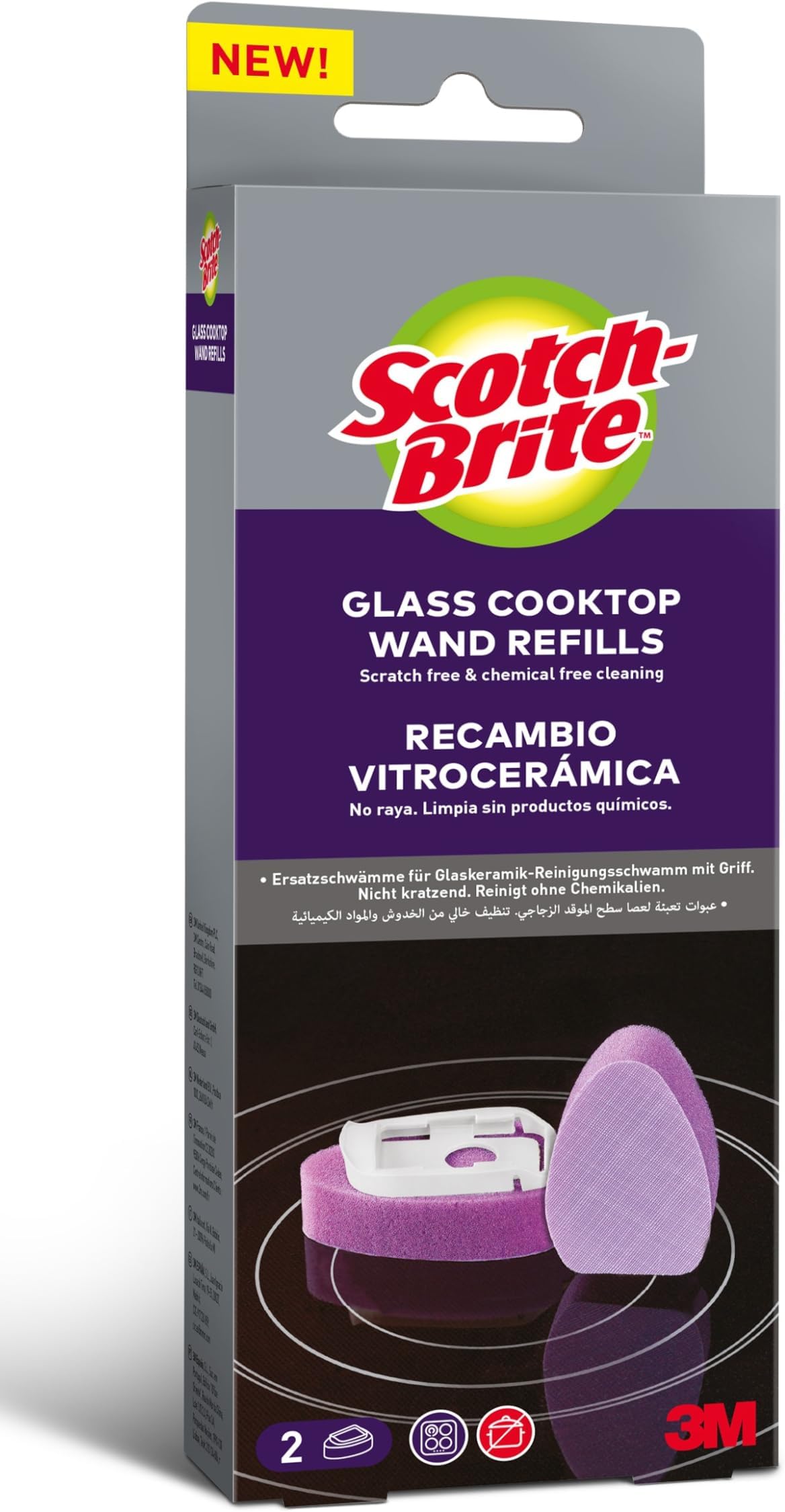 Scotch-Brite Glass Cooktop Wand Refills, 2 Pieces per Pack - Cleans with Just Water, for Glass Stovetops, Tackles Burnt-On Messes