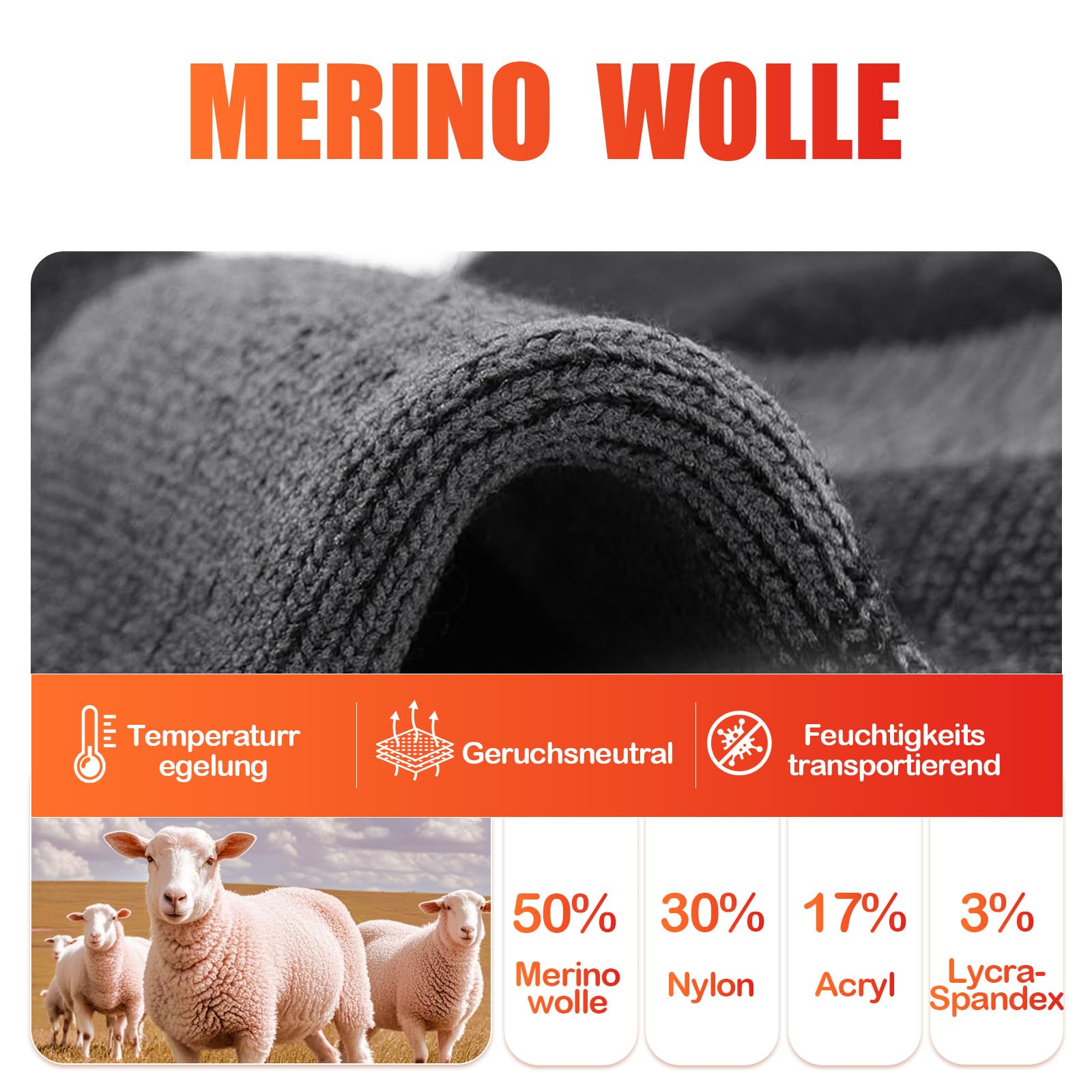 Merino Wollesocken Thermosocken Gepolstert Arbeitssocken Warme Socken Herren & Damen Outdoor Wintersocken Trekkingsocken,Merinowolle Sportsocken Laufsocken Sneakersocken [3 Paar]
