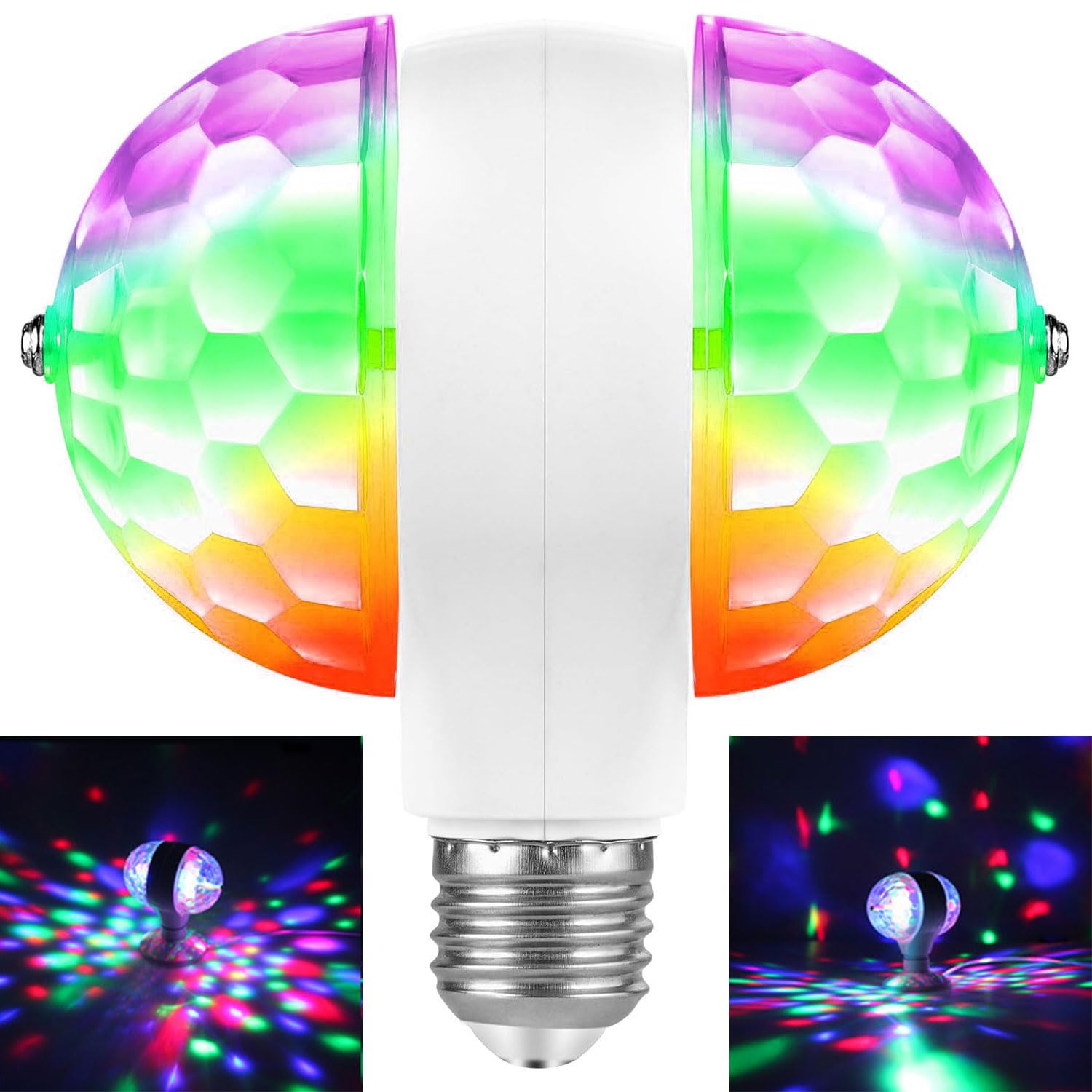 Disco Lights Colorful Rotating Magic Ball Lights, AC85-265V E26/E27 RGB LED Stage DJ Light Multi-Colored Fun Lamp for Dance Parties Birthday Karaoke Halloween Christmas (1 Pack)