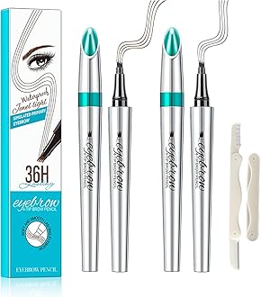 2PCS 4D Eyebrow Pen with Fork Tip – Long-Lasting, Waterproof & Sweatproof Brow Marker with Razor – Natural Look Brow Pencil for Women, Black & Brown