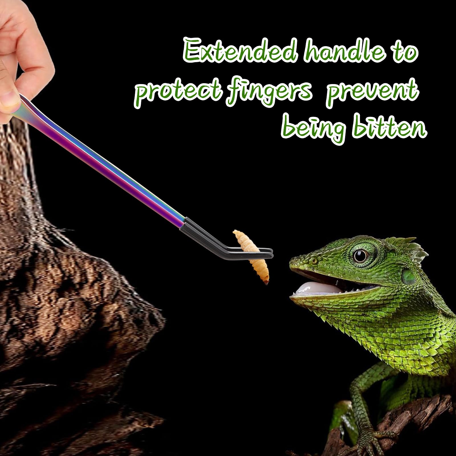 OLIISS Stainless Steel Reptile Feeding Tongs with Rubber Tip - 10.6" Straight & Curved Tweezers for Aquariums & Crafts - Feeder Tools for Bearded Dragons & Lizards - Terrarium Tank Supplies - 2 Pack - 5