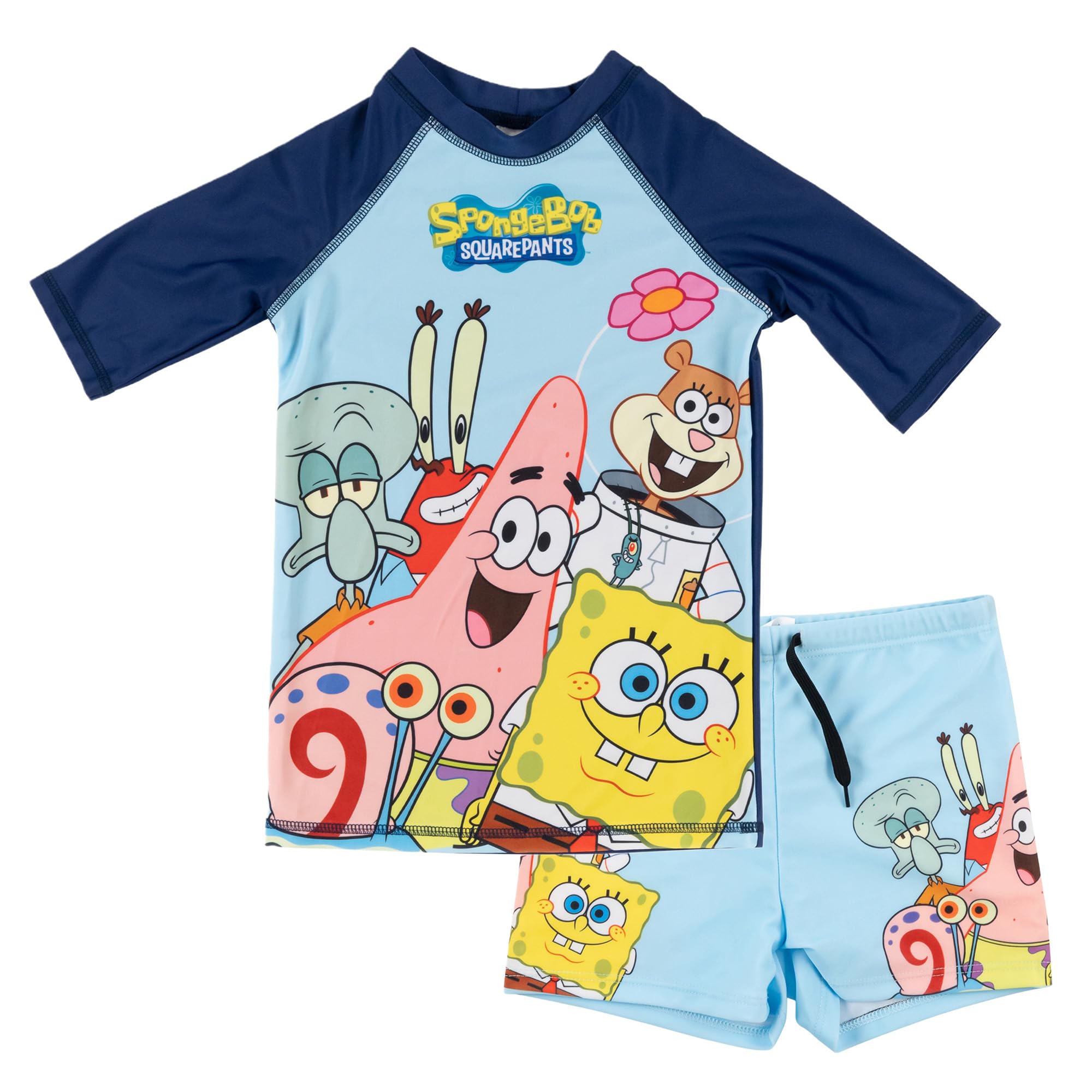 United Labels Spongebob Squarepants Swimsuit Two Piece UV Protection 50 for Boys Blue Swimwear Children with Shirt and Swimming Trunks Swimwear, blue, 110 cm-116 cm