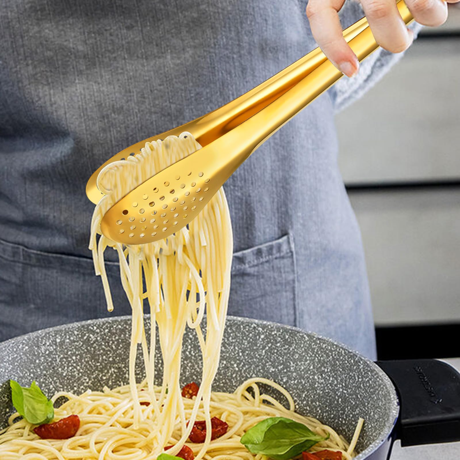 Lot de 8 pinces de service dorées de 22,9 cm et 30,5 cm, en acier inoxydable pour servir des aliments, pinces de service pour fête, cuisine, restaurant