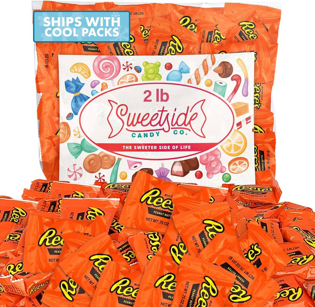 Milk Chocolate Peanut Butter Cups Bulk - Individually Wrapped Miniature Peanut Bite-Size Treat Candies Snack Encased in a Crunchy Milk Rich Chocolate Shell Melt in Your Mouth Craving, 2lb Bag, Party Candy