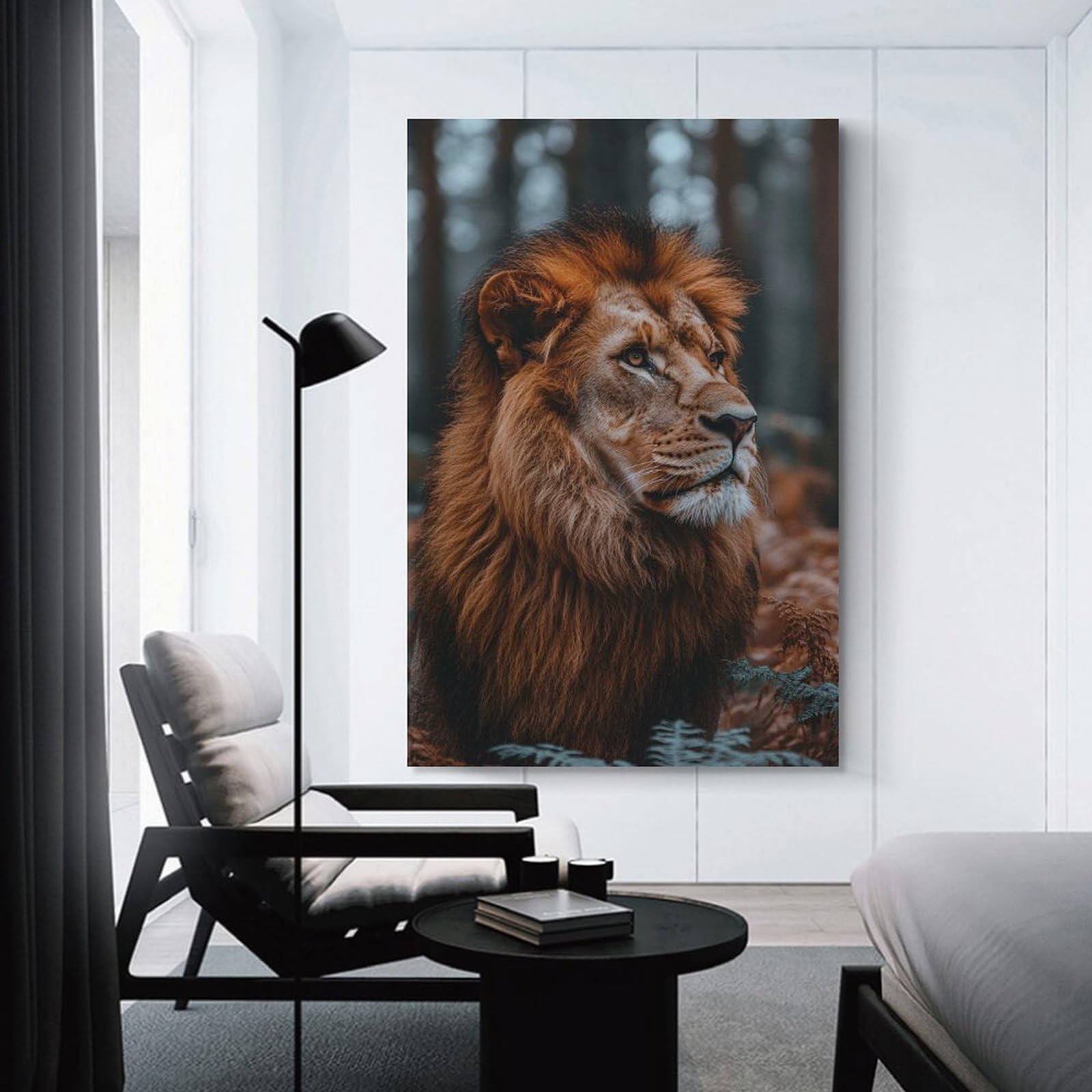 Junmoney Canvas Wall Art Majestic Lion Portrait in Natural Setting, 24x36inch(60x90cm), for Bedroom, Guest Room Or Reading Nook, Canvas Wall Decor for Personal Spaces