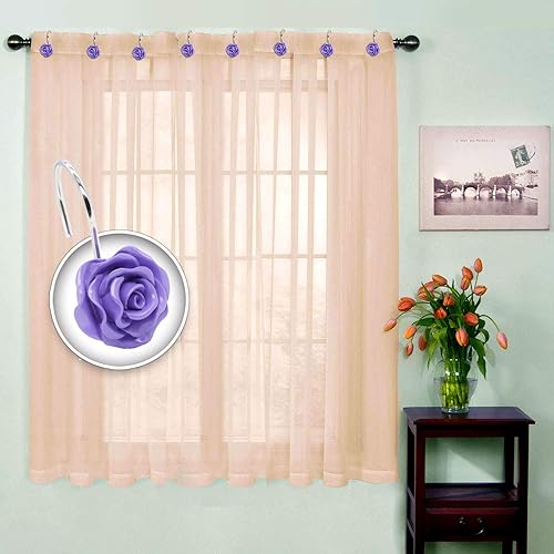 Miniatura 3 de BEAVO Ganchos para cortina de ducha, ganchos decorativos para el hogar, ganchos para cortina de ducha a prueba de óxido, anillos de resina con rosas