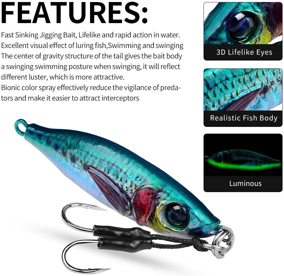 Pack of 5 Metal Jig Lure Shore Casting Spoon Jigging Bass Saltwater Fishing Tackle