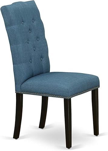 Miniatura 27 de East West Furniture ELP6T35 Elsa Parson - Juego de 2 sillas acolchadas de tela de lino con ribete de clavos y botones copetudos, color negro Alambre