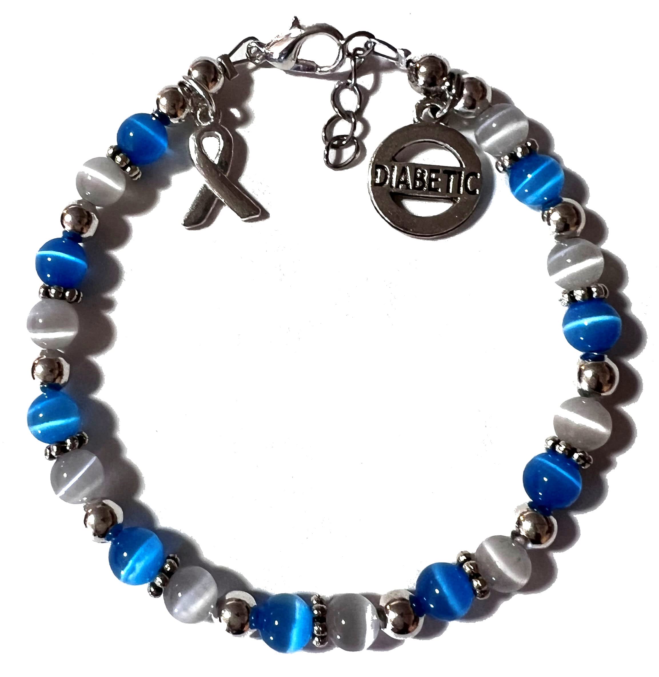 Hidden Hollow BeadsDiabetes, Diabetic Awareness Beaded Bracelet, 7.75 Inches, Grey & Blue Colors, Handbeaded in the USA