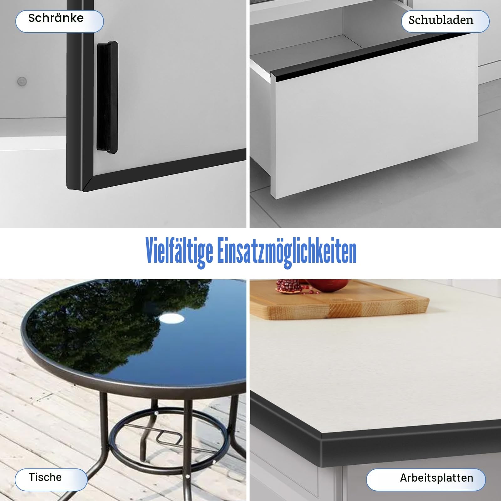 Gummikantenleiste, Selbstklebende U-förmige Kantenleiste für Schranktürkanten, Schubladenoberseiten, Schreibtische, Flexibler Möbelkantenschutz, Größe 19 mm, passend für 18–20 mm, Länge 6 m