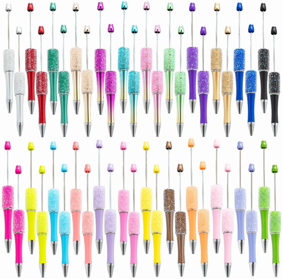 Beadable Pen Bulk 48Pcs Glitter Pens for Women Sparkly Rhinestones Fancy Pens Tween Girls Trendy Stuffs Cute Pens Kawaii School Supplies for Girls Teachers Office