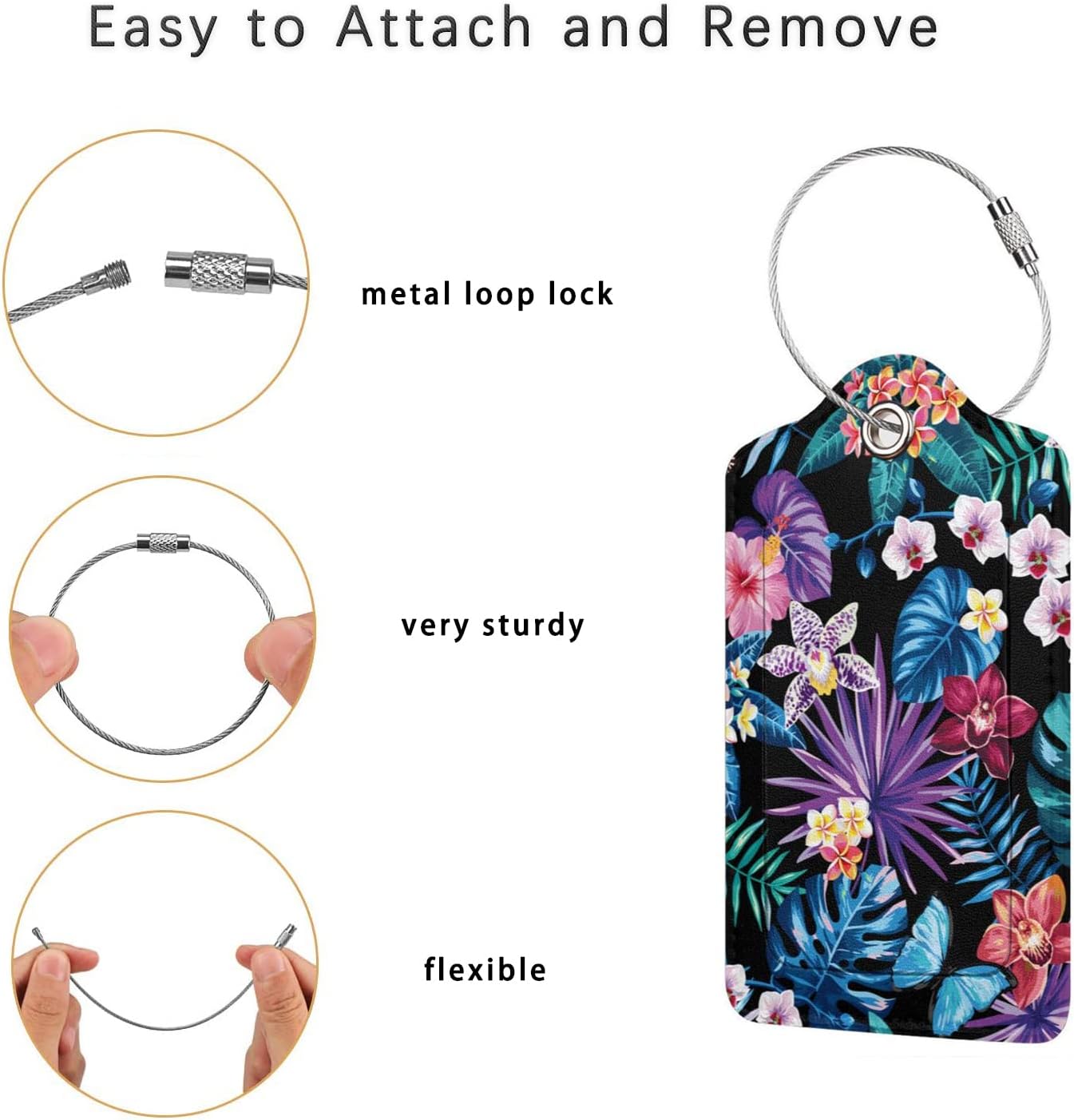 2 Pack Luggage Tags for Travel, Cute PU Leather Name ID Labels with Stainless Steel Loop Privacy Cover for Women Girls Bag Suitcase : Clothing, Shoes & Jewelry