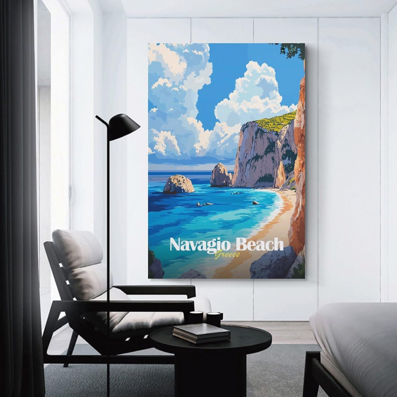 Junmoney Navagio Beach, Greece Wall Art Print, 20x30inch(50x75cm), for Entryway, Lounge Links Or Small Walls, Decorative Canvas Styling for Entry Areas