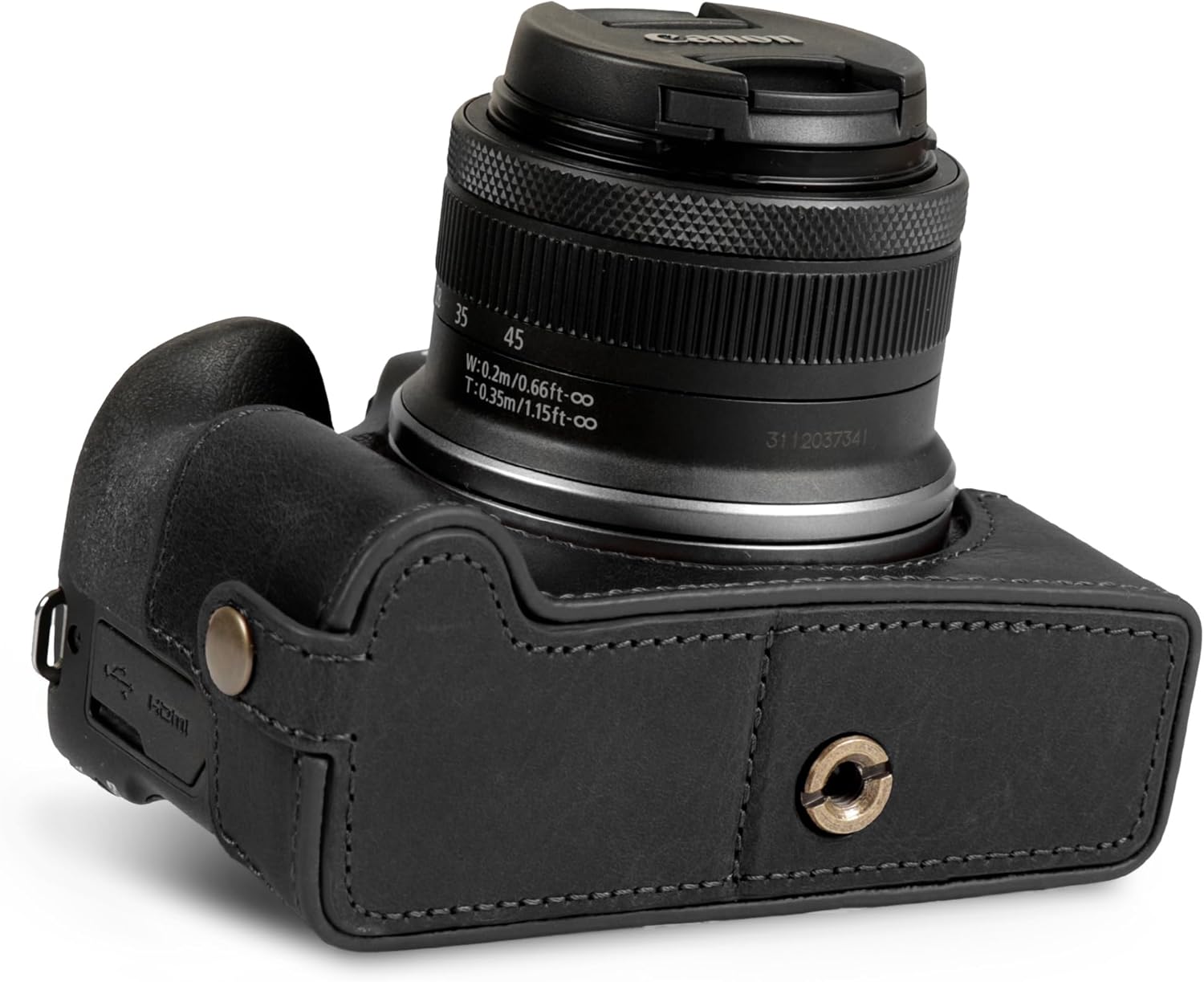 MegaGear Ever Ready Genuine Leather Half Camera Case Compatible with Canon EOS R100 - Black