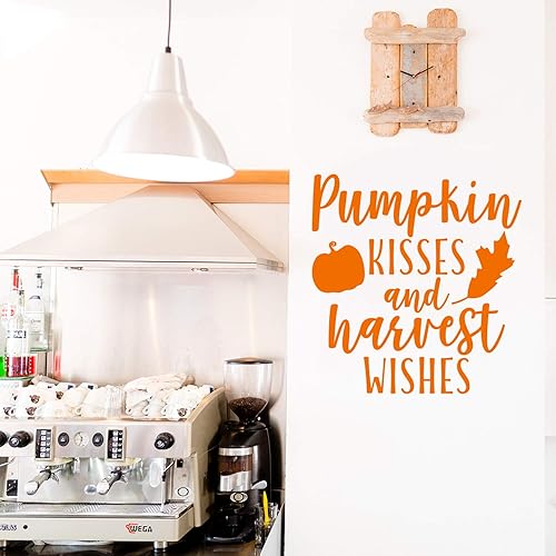 Miniatura 2 de Calcomanía de vinilo para pared, diseño de besos de calabaza y deseos de cosecha, 23 x 22 pulgadas, para otoño, temporada de otoño, moderna, con