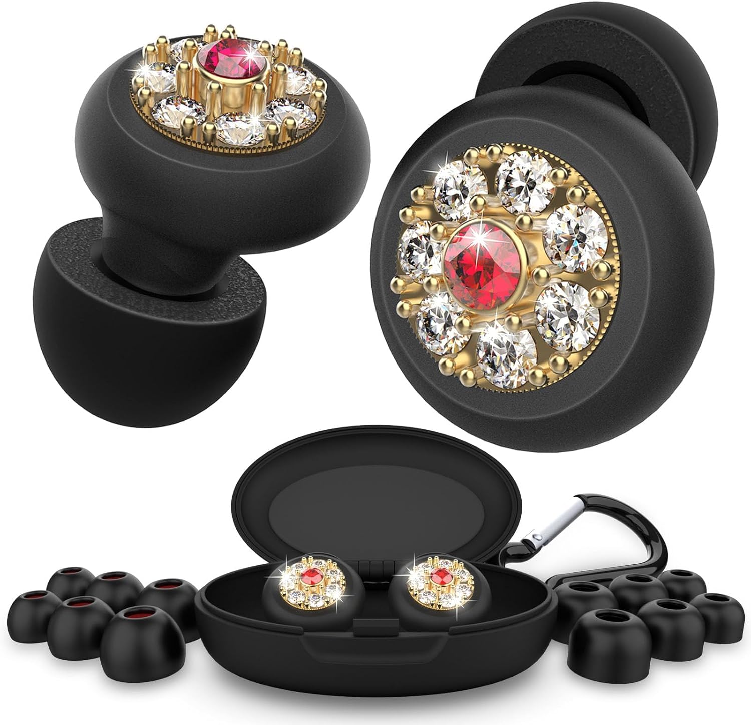 Tapones para los oídos para cancelación de ruido, espuma viscoelástica y puntas de silicona para los oídos, negrodorado