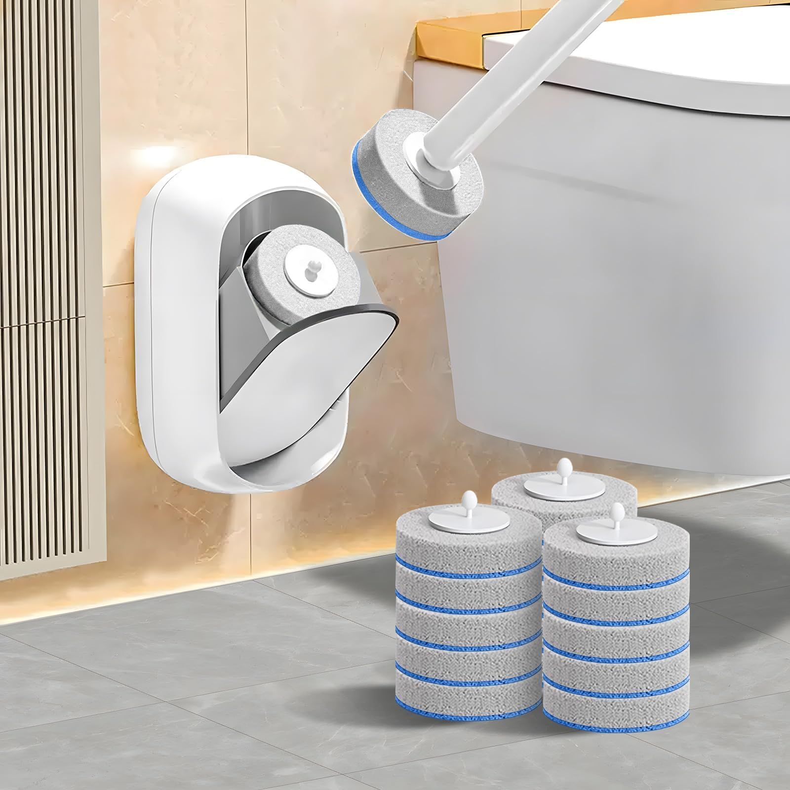 Disposable Toilet Brush With Wall Mount – 24 Refills, Extended Handle, 360° Cleaning Head