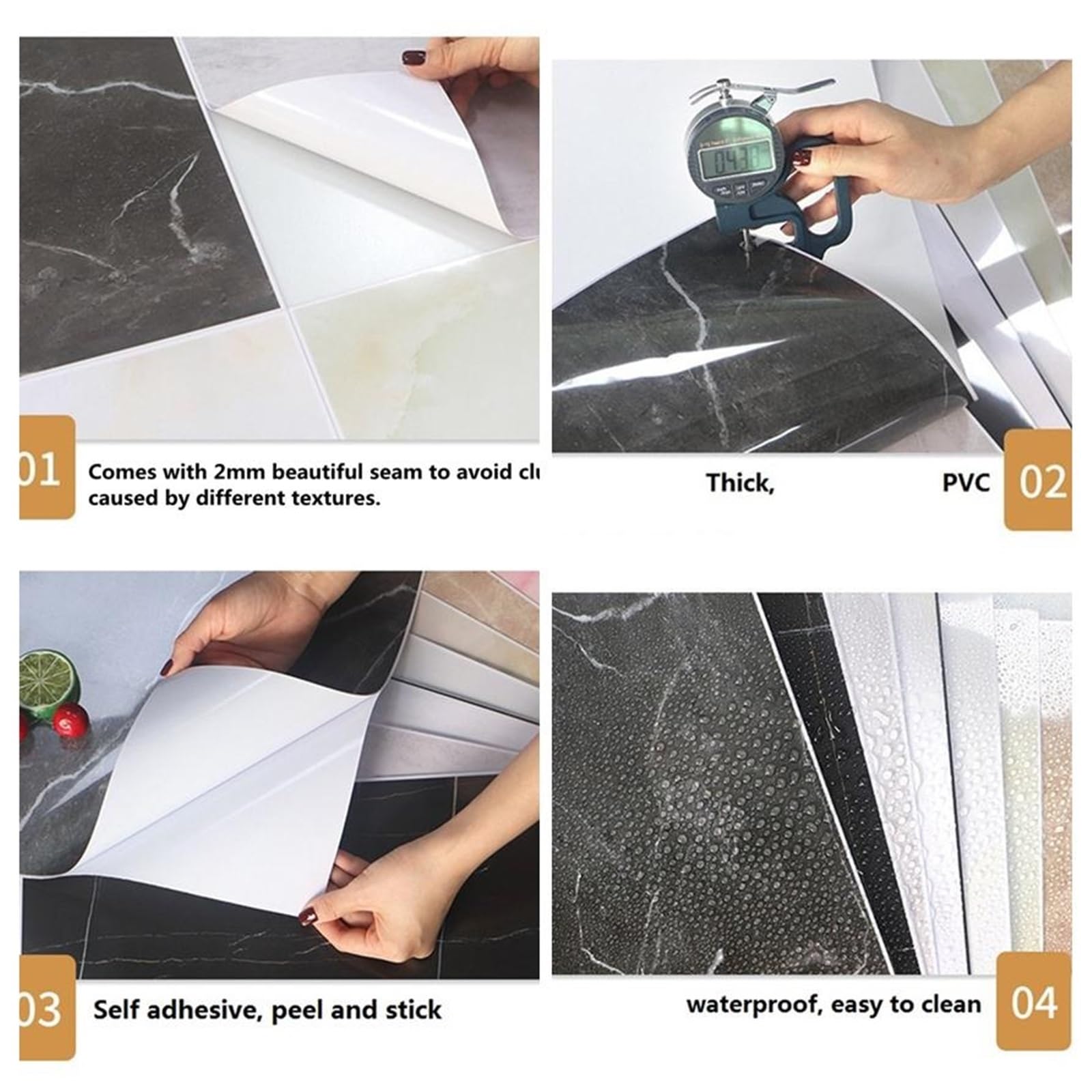 Azulejos Autoadhesivos Para Paredes Adhesivo de pared mármol 30 x 60 cm, autoadhesivo, impermeable, personalizable, for cocina, salpicadero baño, revestimiento(Color 1)