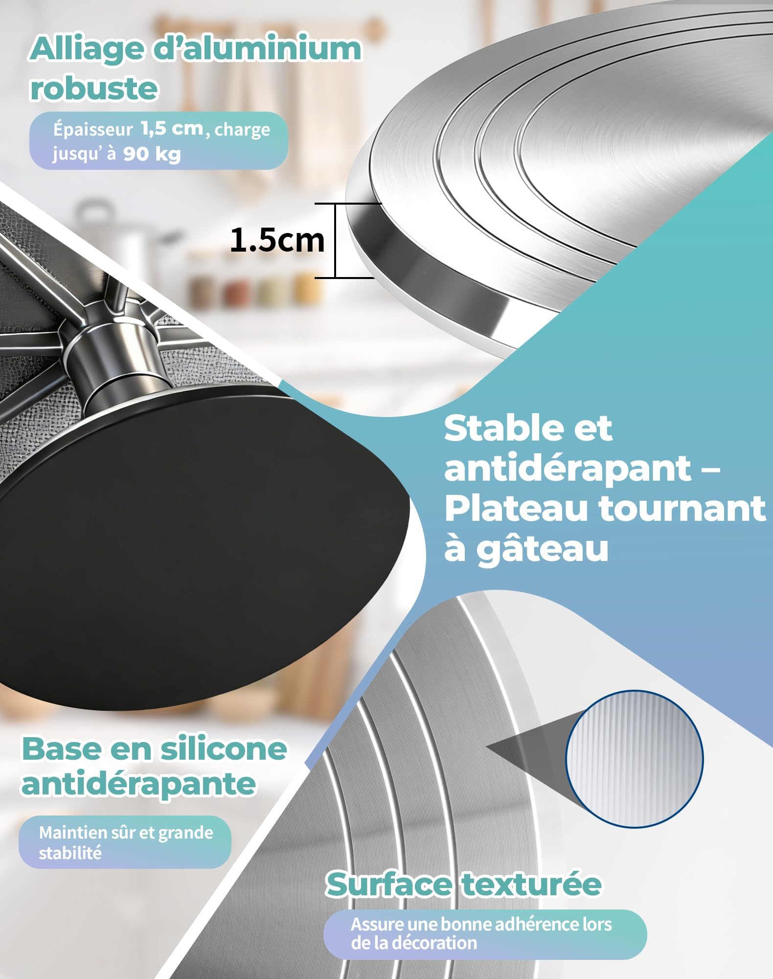 Tortenplatte Drehbar 30cm aus Alu Tortendrehteller mit 360° Rotation Tortenzubehör Set mit Spritztüllen Kuchendeko Set Cake Tools Tortendrehscheibe Kuchen Drehteller Drehbare Tortenplatte zum Deko