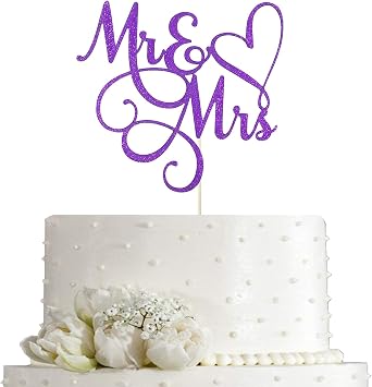Purple Glitter Mr & Mrs Cake Topper - Wedding, Engagement, Wedding Anniversary Cake Toppers Decorations