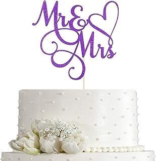 Purple Glitter Mr & Mrs Cake Topper - Wedding, Engagement, Wedding Anniversary Cake Toppers Decorations