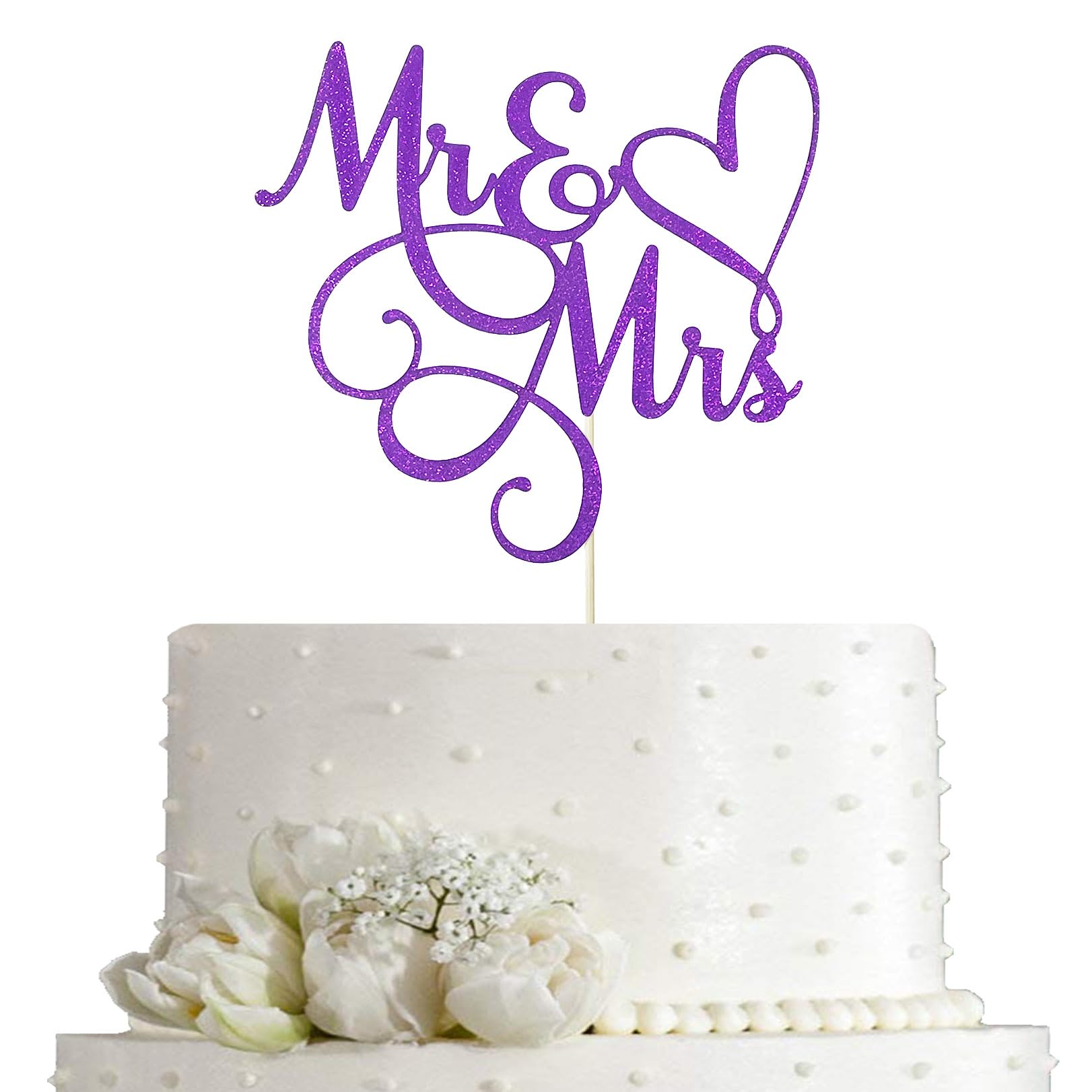 Purple Glitter Mr & Mrs Cake Topper - Wedding, Engagement, Wedding Anniversary Cake Toppers Decorations