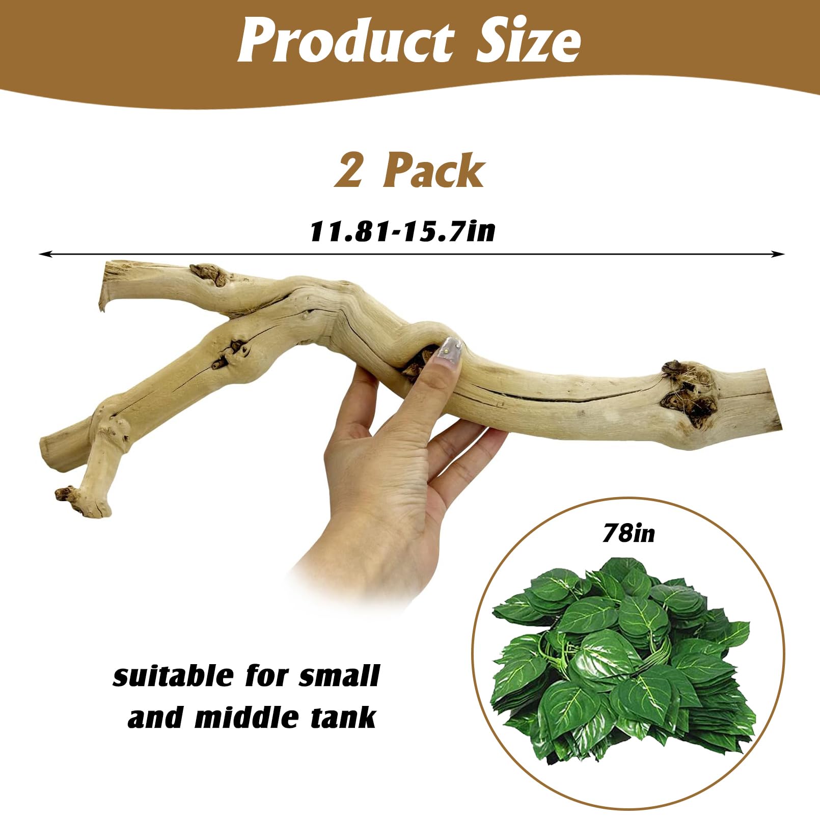 VCEPJH Rama de escalada de serpiente, 3 piezas, madera de reptil, corcho natural, decoración de terrario, accesorios de tanque de dragón barbudo, tronco de árbol para camaleón, gecko, pitón, rana y