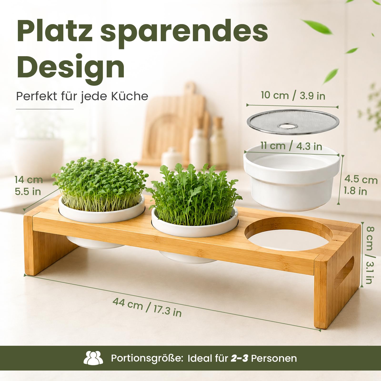 Kresse Lot de 3 bols de culture avec bol en céramique, support en bambou