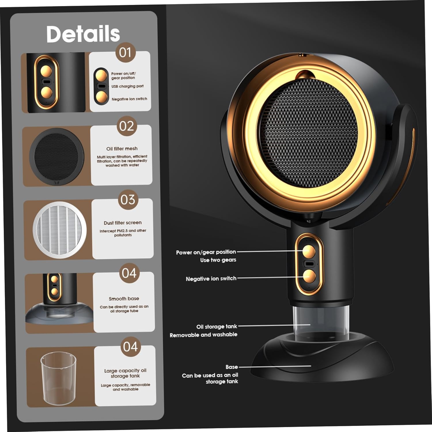 Smoke Fan for Smoking Indoors 2 Speed Portable Range Hood with 15° Adjustable, Low Noise Rechargeable Smoke Catcher for Kitchens, BBQs, Hot Pots Golden HOME...