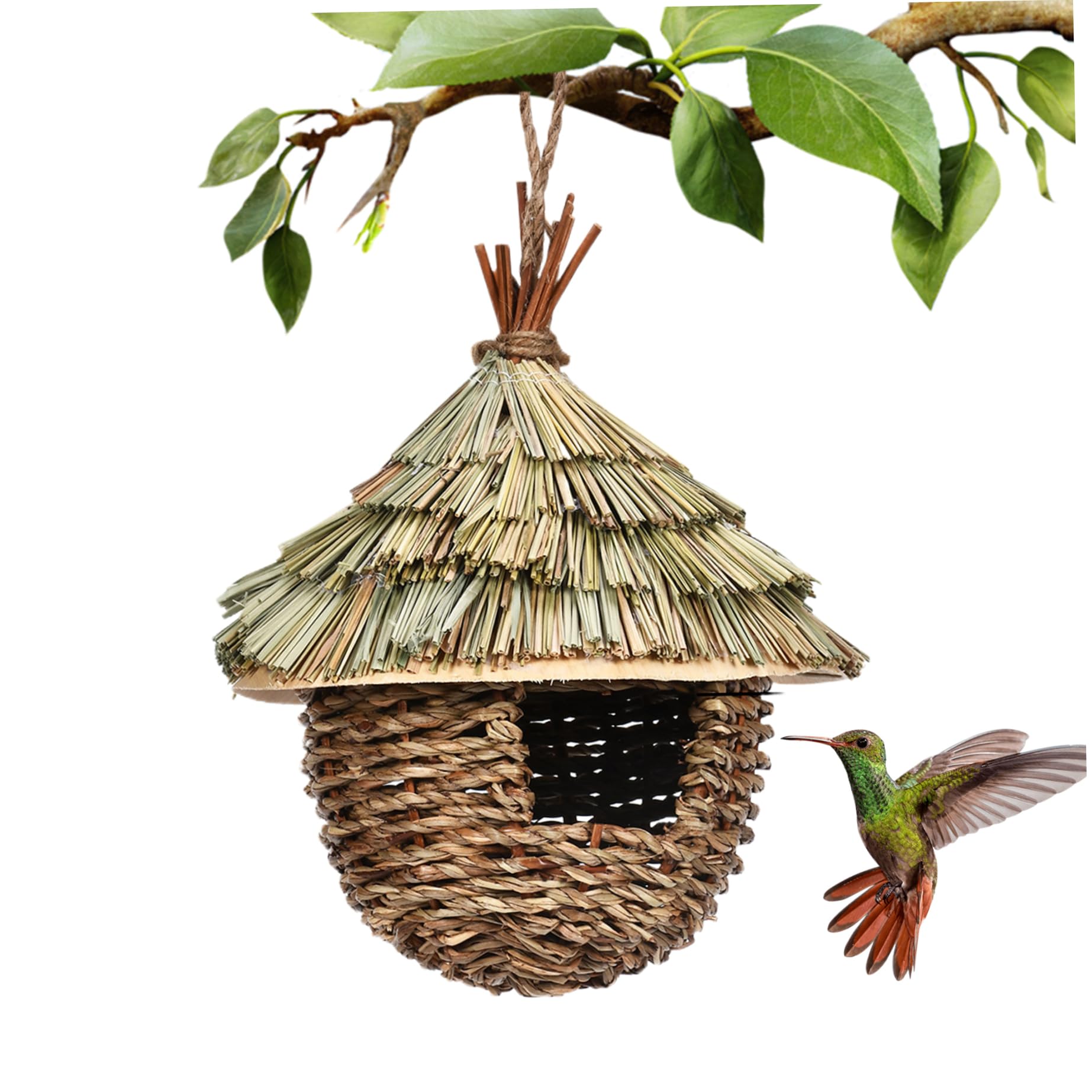 Casa para colibríes de paja tejida nido colgante de 6.7x8.7 pulgadas para jardín
