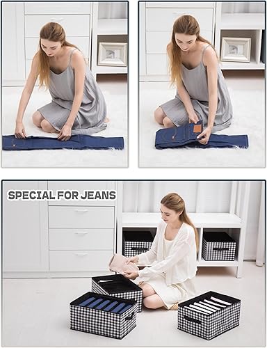 Miniatura 7 de Paquete de 3 organizadores grandes de ropa para armario, 6 rejillas para jeans, pantalones, camisetas, ropa interior, bufanda, organizador de