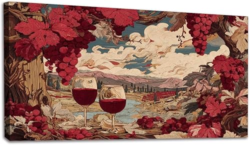 Miniatura 26 de 20"x 40" Canvas Wall Art Dreamy Vineyard Sunset Vintage Wine Glasses Rolling Hills Framed Pictures Painting Prints Large Wall Art for Living Room
