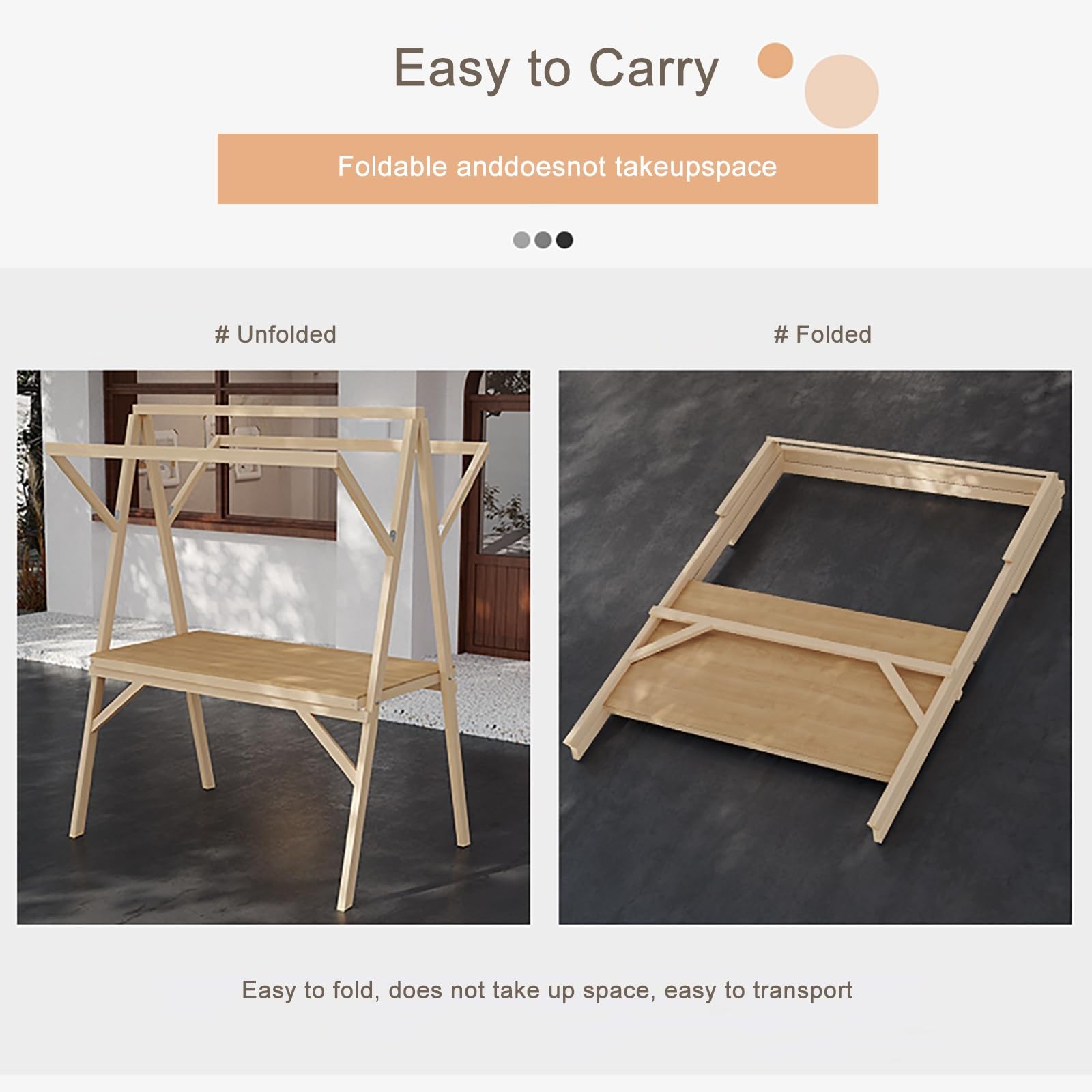 Carrello da pranzo portatile con tettuccio parasole, carrello da mercato all'aperto con ruote, espositore in legno, per mercato agricolo, picnic, barbecue, 120 cm