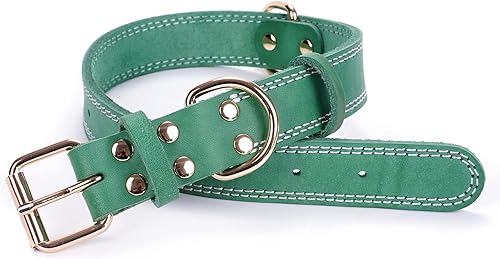 Miniatura 7 de Collar de perro de cuero genuino, collar de perro ancho resistente para perros pequeños, medianos, grandes y extra grandes (S 0.8 pulgadas de ancho