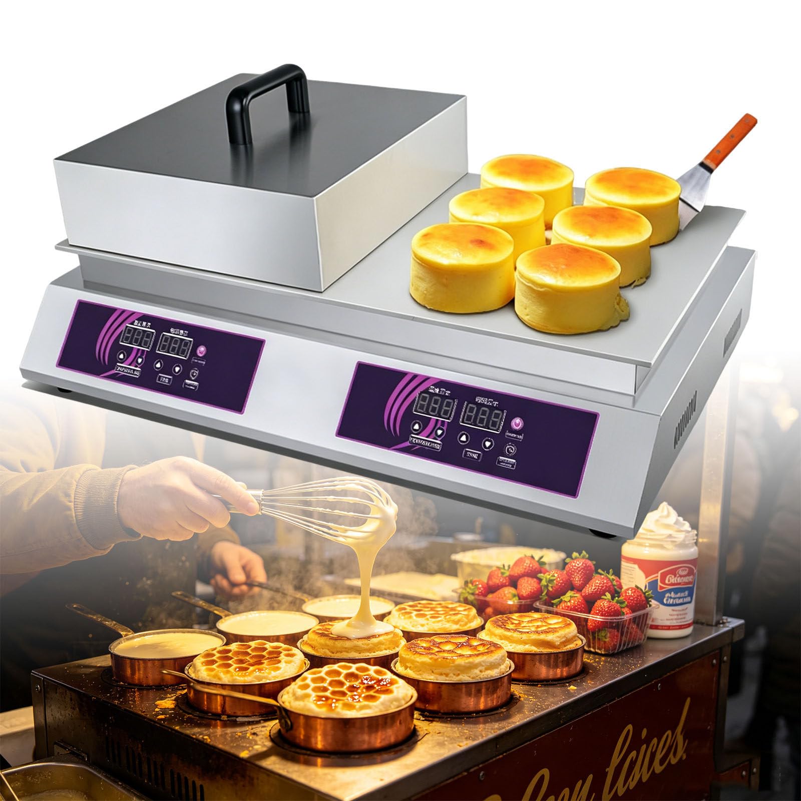 Ymnogjie Machine Souffle Pancake Maker | Dorayaki Machine with Copper | Commercial Electric Griddle |pancake Maker for Home Kitchen,Restaurant DoubleHead