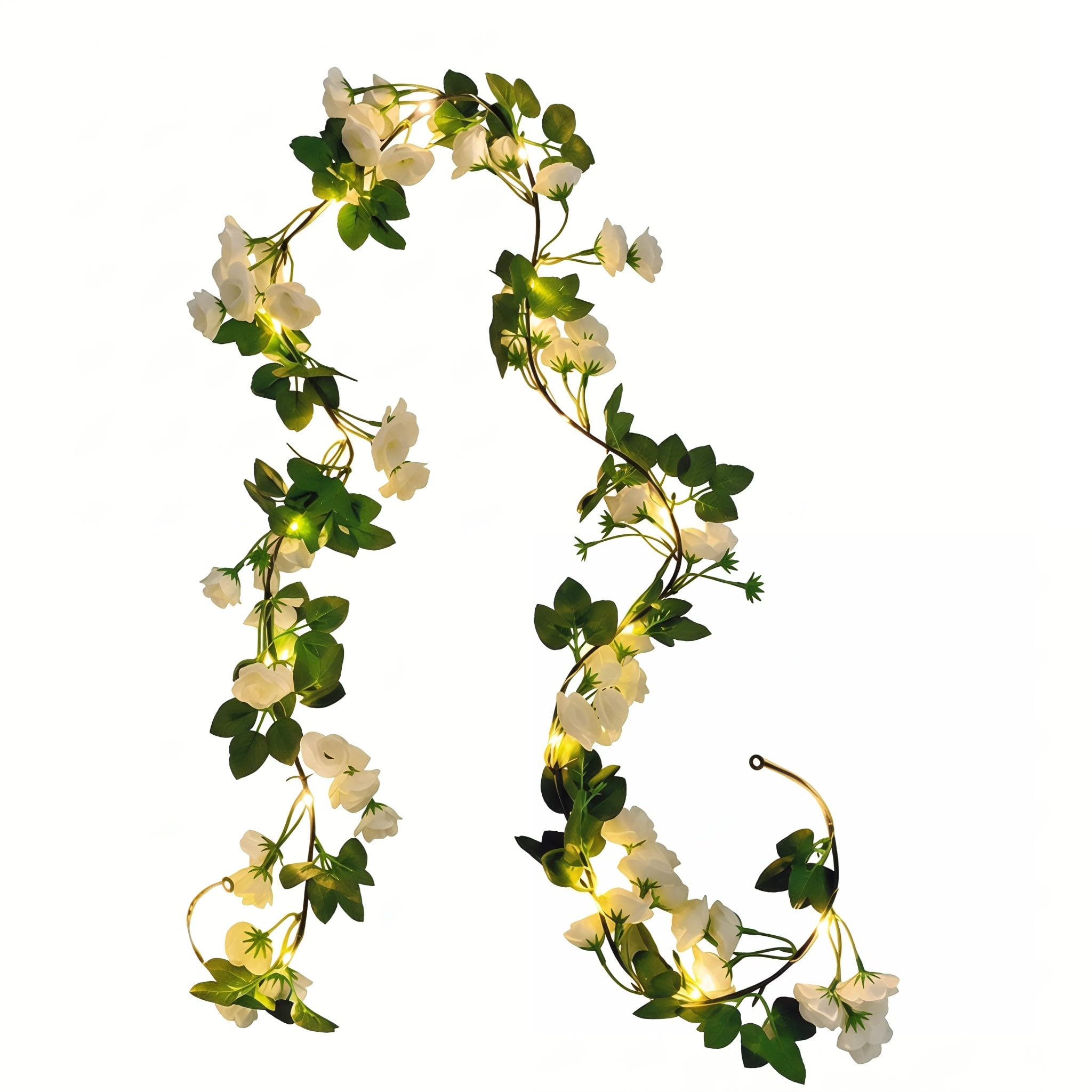 DiiWmme 6.56FT Artificial Flower Garland String Lights, Battery Operated Fake Vine with 20 Warm White LED Fairy Lights, Floral Garland for Wedding, Party, Home, Table, Wall Decor (Rose)