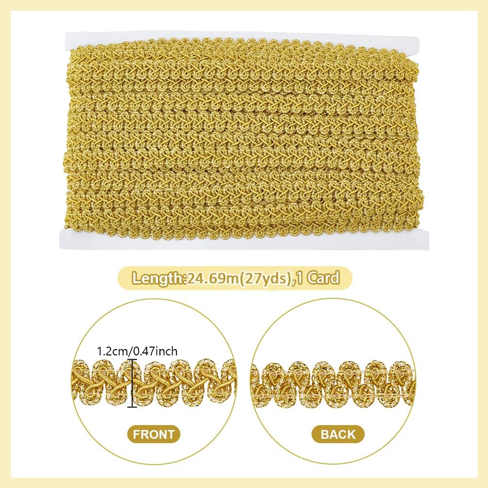 PH PandaHall 27 Yards Gimp Braid Trim 1/2 inch Woven Braid Trim Golden Upholstery Trim for Sewing Polyester Woven Gimp Braid for Home Decoration Slipcover Curtains Dress Making Handicrafts
