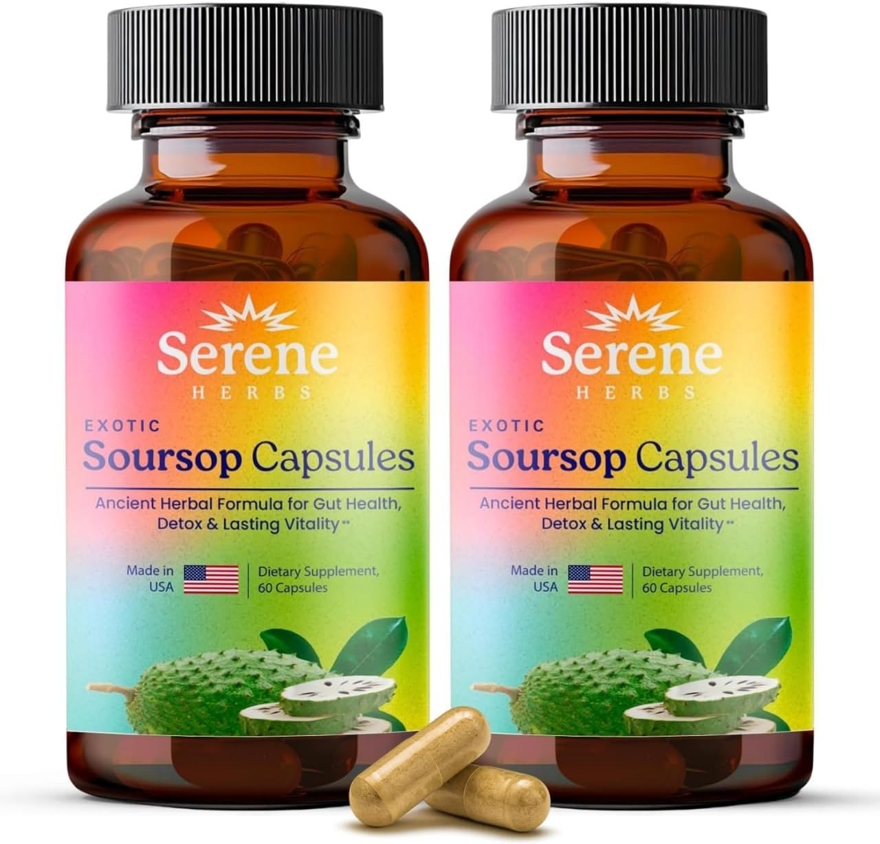 Serene Herbs Graviola Soursop Capsules Organic - Guanabana Extract Pills with Black Seed, Irish Moss & Moringa - 16 Herb Daily Supplements & Digestive Support - Vegan, Non-GMO (Pack of 1)