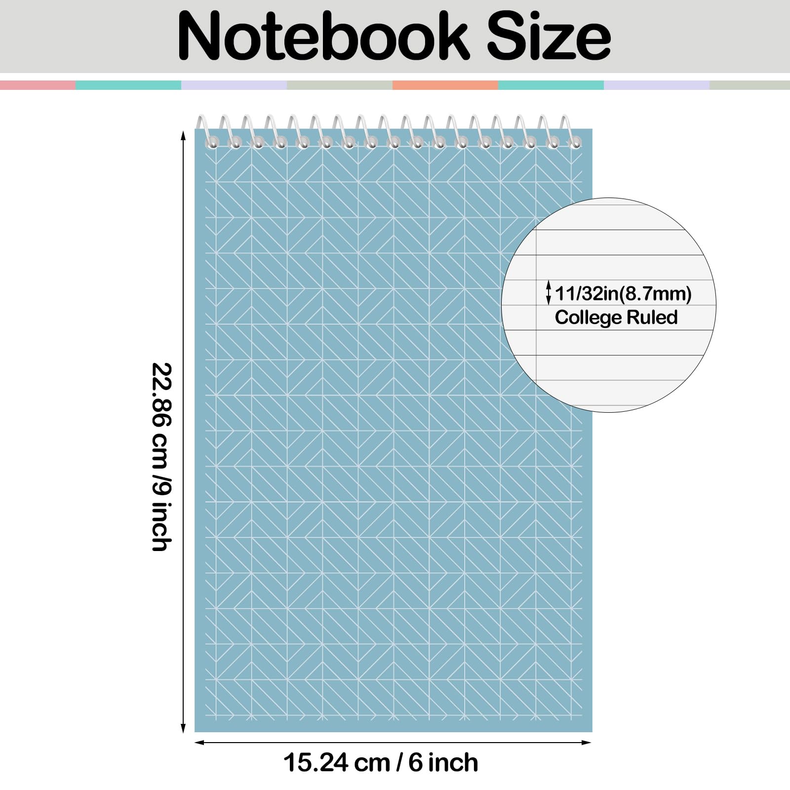 Lincia Top Spiral Steno Blöcke, 15,2 x 22,9 cm, Gregg-Lineal, Innenpapier, Steno-Bücher, Notizblock, Schreibblock für Notizen, Büro, Universität, Arbeit, verschiedene Farben, 10 Stück