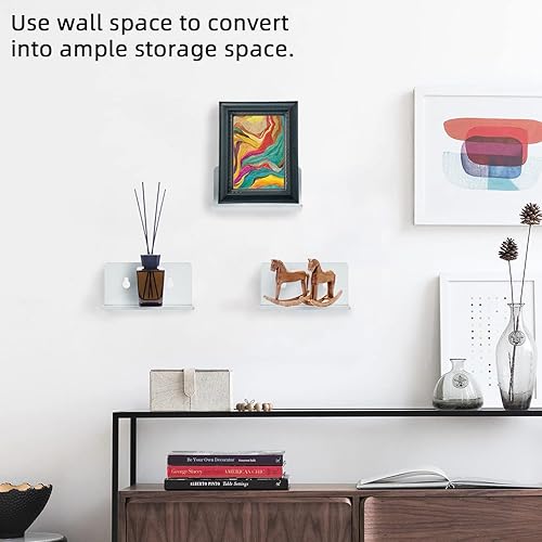 Miniatura 8 de Estantes de pared adhesivos de acrílico, mini estantes flotantes, estantes de exhibición de acrílico, repisas para figuras pop, plantas, foto de