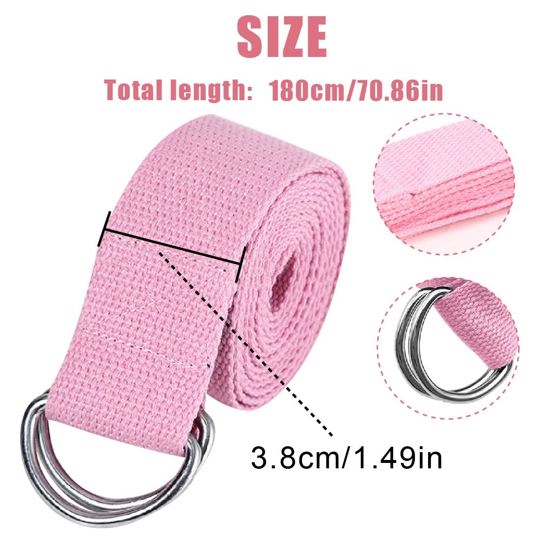 Sangle De Yoga Extensible 180 Cm – Ceinture De Yoga En Coton Polyester, Double Boucle D, Pour Débutants Et Confirmés, Pilates, Stretching