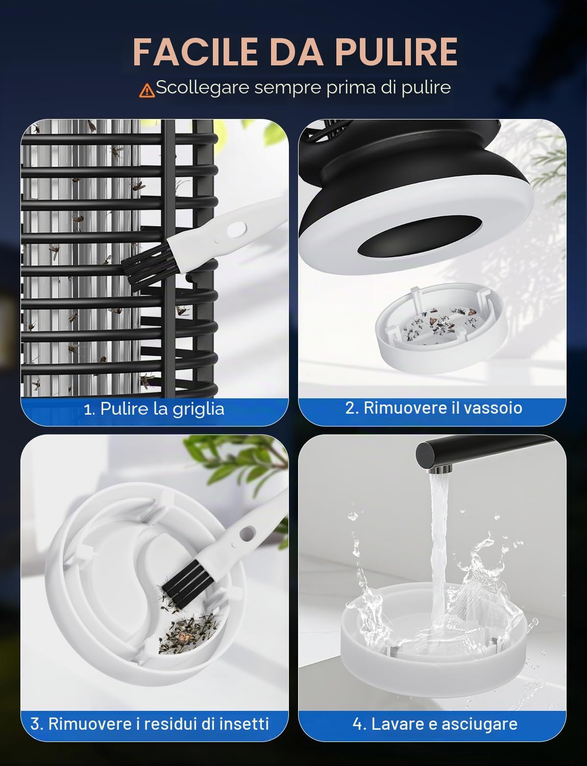 CLEVAST Lampada Antizanzare Elettrica, 20W UV Zanzariera, lLampada Zanzare Interno Esterno Elettrica per con IPX4 Impermeabile, Trappola per Zanzare, Acchiappa Mosche per Giardino (Nero opaco)