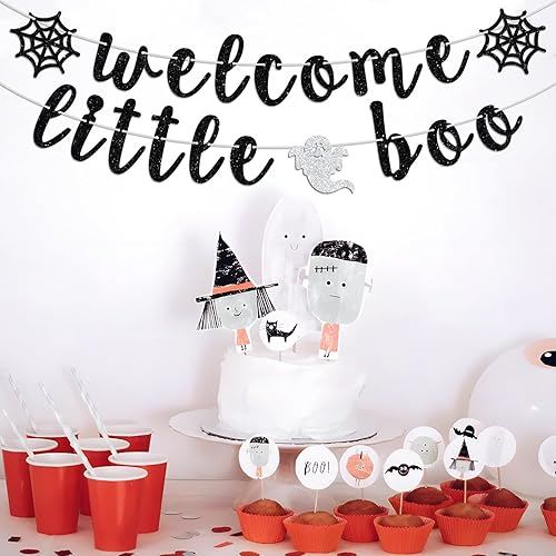 Miniatura 4 de Cartel de bienvenida Little Boo, Oh Baby, tema de Halloween, espeluznante baby shower, revelación de género, suministros de decoración de fiesta AF