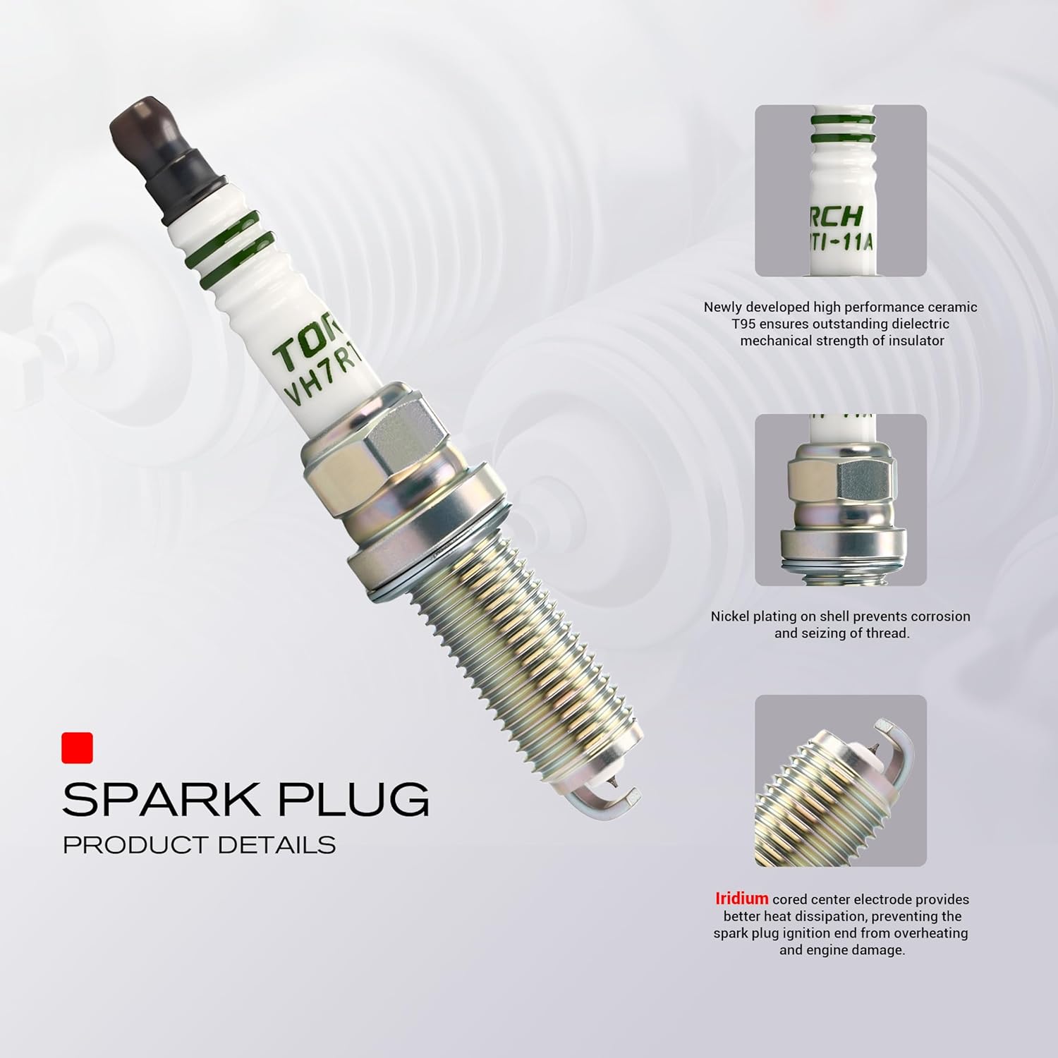 TORCH VH7RTI-11A 8271 Iridium Spark Plug Replace for NGK 93501 LKAR7BIX-11S 94124 ILKAR7L11 Spark Plug,for Toyota Yaris for Scion iA,for Mazda 3 6 CX-3 CX-30 CX-5 CX-50 MX-5 Miata L4,Pack of 4