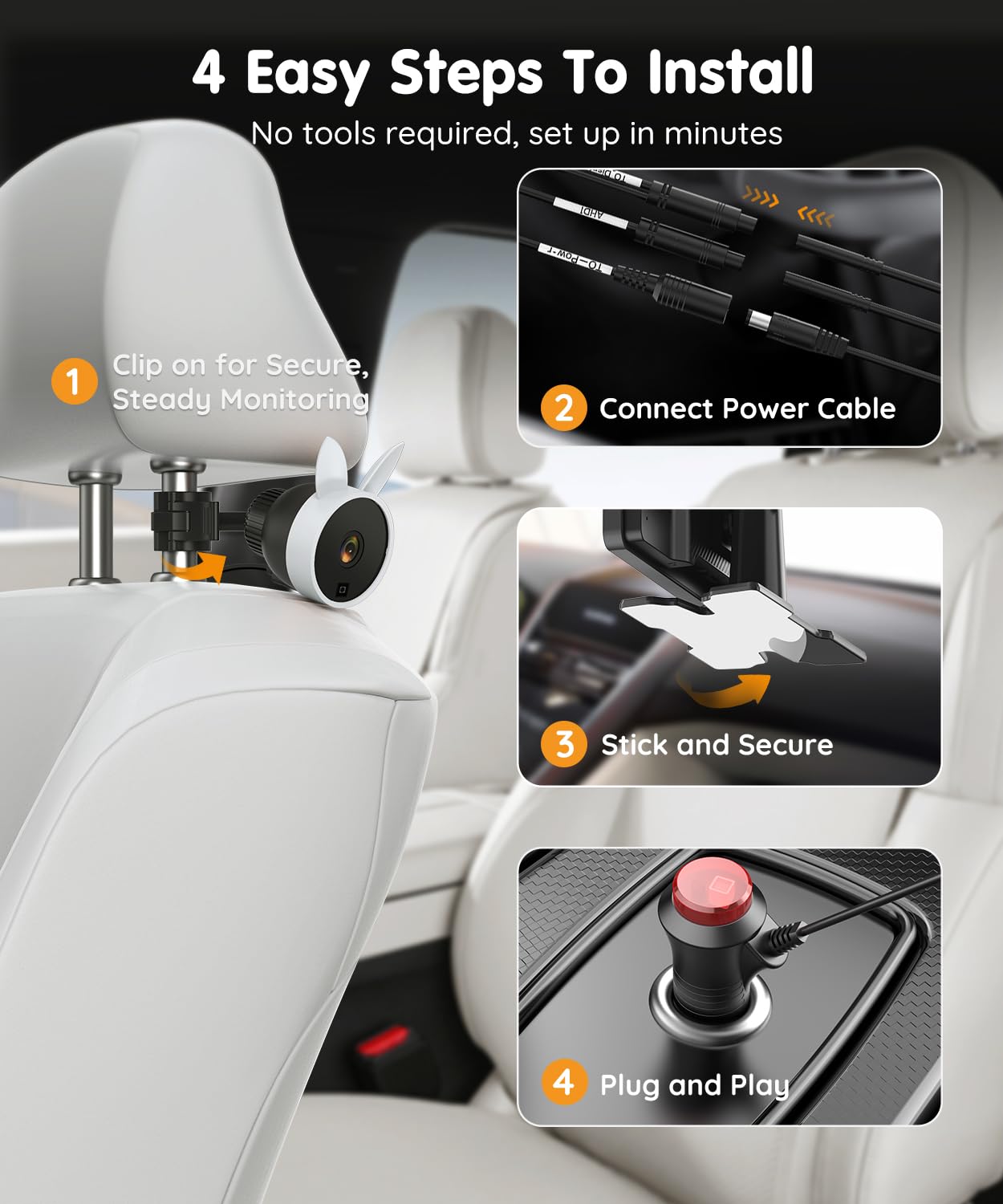 Babyvue BV3PRO 7.2" Dual Car Camera Baby Monitor, 1080P HD Split Screen, IR Night Vision, Double Car Camera for 2 Baby, Easy Setup for Carseat, Perfect for Family Travel, Pet Friendly