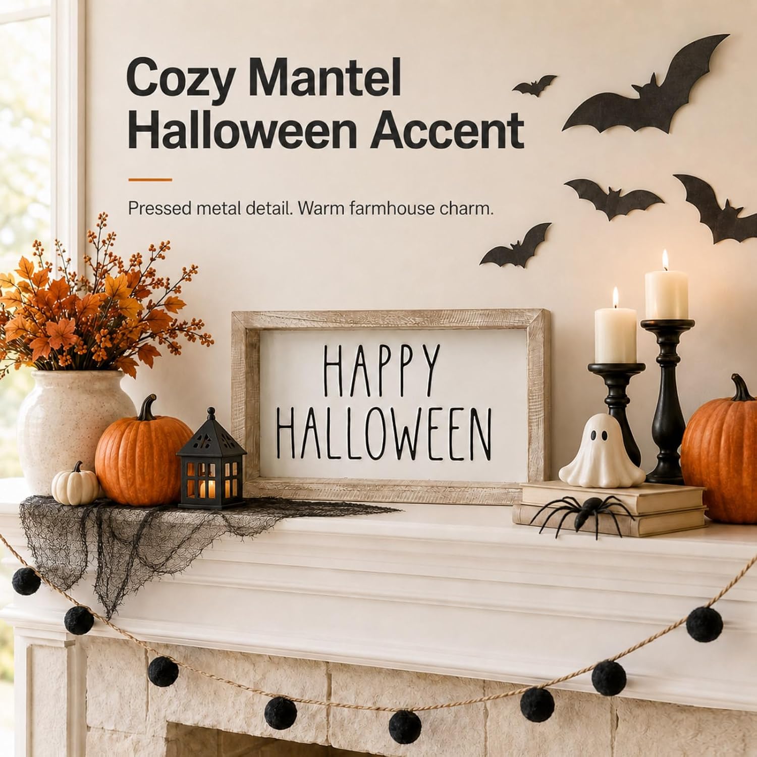 Metal Happy Halloween Sign Table Mantel Shelf Desk Home Decor image 4