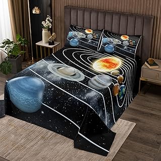 Erosebridal Outer Space Queen Quilt Set Universe Themed Decor Bedspread for Boys Girls Galaxy Coverlet Set, Solar System Bed Set 3 Pieces Space Planet The Earth Print Bedding Soft Microfiber